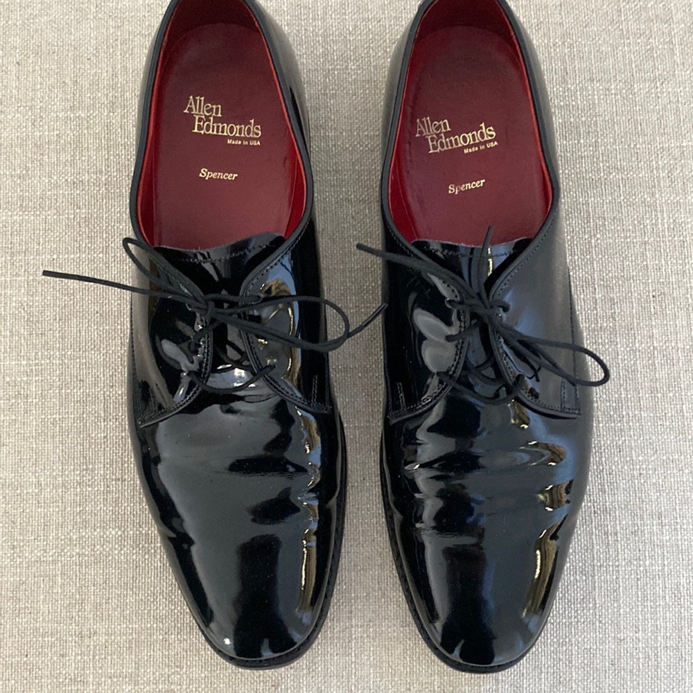 Allen Edmonds mens patent leather lace tuxedo shoes